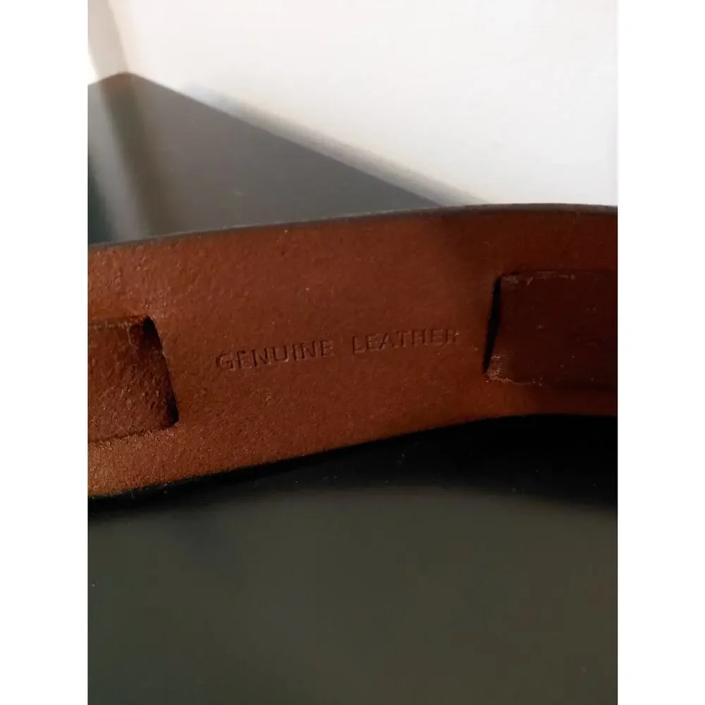 VTG Lauren Ralph Lauren Brown Leather Belt western Brass Double-Prong Buckle M